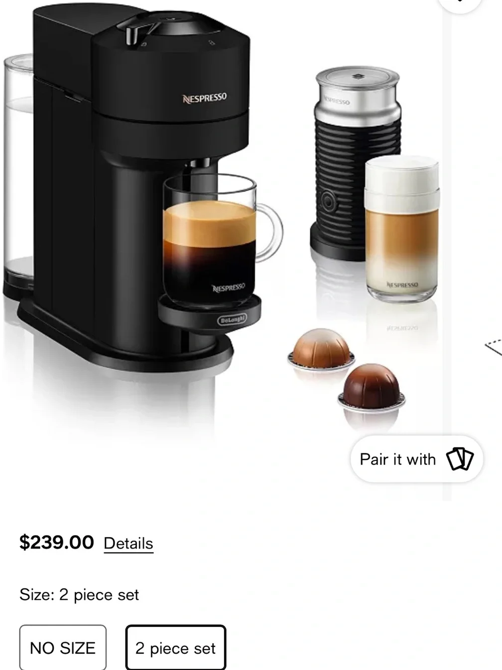 Nespresso Coffee Machine with Aeroccino Milk Frother - Black and Silver